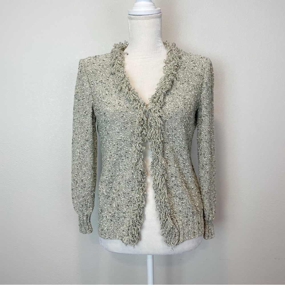Vintage St John Sport by Marie Gray Textured Marled Wool Cardigan Small FLAW